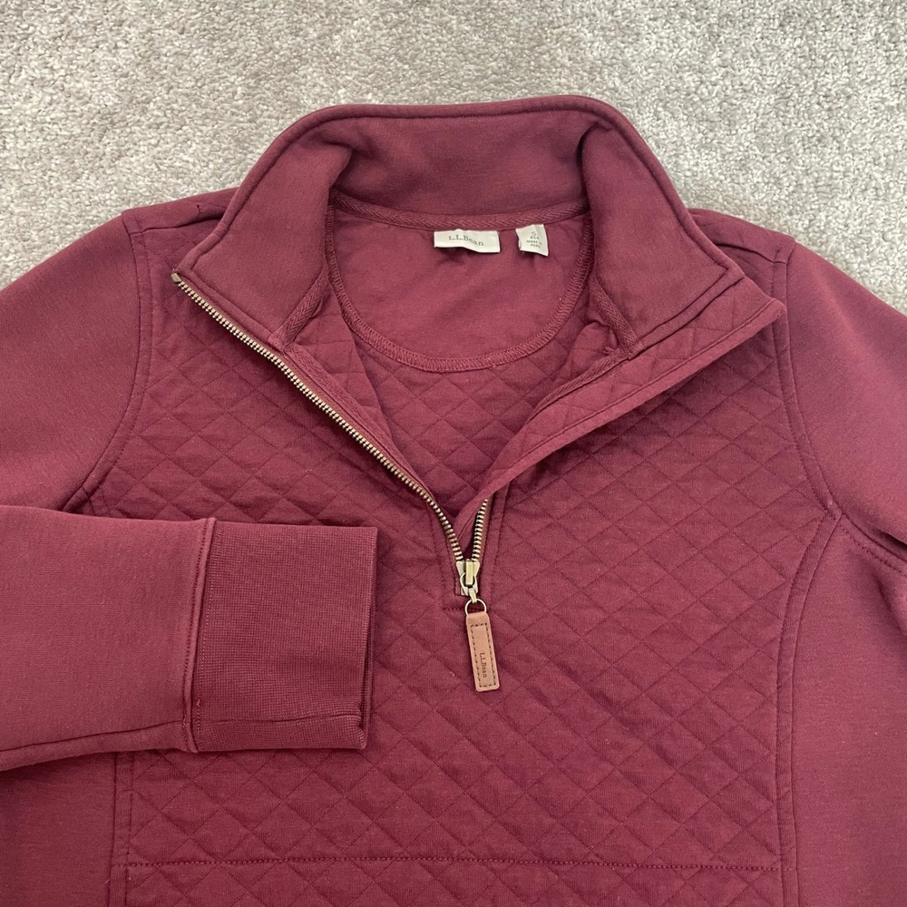 LL Bean Quilted 1/4 Zip Pullover Womens Small Sweatshirt Sweater Burgundy
